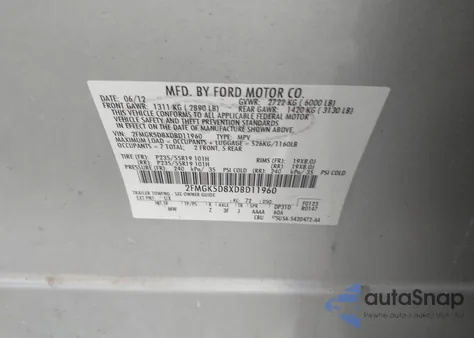 2013 Ford Flex Limited z USA, uszkodzony, nr VIN 2FMGK5D8XDBD11960